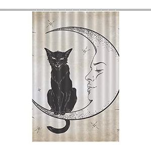 Zwarte Kat Zittend Op De Maan Grappige Badkamer Douchegordijnen Waterdichte Decoratieve Gift Voor Badkamer Thuis Slaapzaal