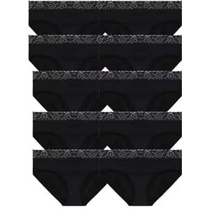 10-Pack Absorberende Menstruatieonderbroeken Katoen Lekvrij Kruis Plus Size Kant Menstruatieonderbroeken Postpartumonderbroek Ademend Ondergoed Comfortabele Slips Zwart 6Xl