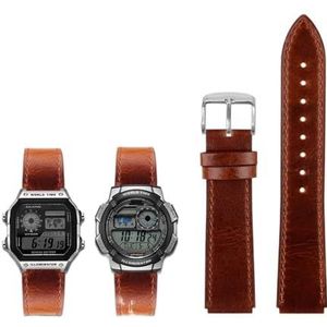 Fit for Casio G-Shock AE-1200WH/1300/1000/A159/A158 AQ-S810W MRW-200H Band Lederen Band heren Retro Horlogeband Armband 18mm (Color : Brown silver pin, Size : 18mm)