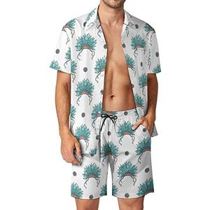 Indiase hoofdtooi Amerikaanse inheemse cultuur mannen Hawaiiaanse bijpassende set 2-delige outfits button down shirts en shorts voor strandvakantie