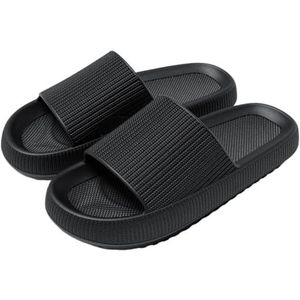 Vrouwen Sandalen Wolk Slippers Mannen Dikke Zool Schoenen Voor Mannen Zomer Strand Slides Badkamer Anti-Slip Thuis Slipper Zachte Sandalen Mode Flip-Flops Heren Sandalen, Zwart, 42-43 (fit 41-42)