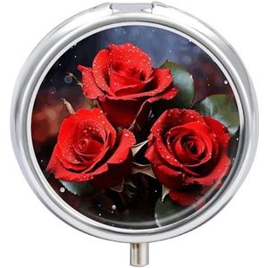 Romantische Rode Rozen Pillendoos Mini Pil Case Pocket Pil Case voor Mannen Reizen Pillendoos Leuke Pil Organizer 3 Compartiment Geneeskunde Pil Organizer Pil Container Pil Houder