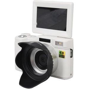 Digitale Camera voor Fotografie, 4K 48 MP Vlogcamera met 3 Inch Flip-scherm, 16x Zoom Anti-shake en Gezichtsverfraaiingsfunctie, Autofocuscamera, Reiscamera (WHITE)