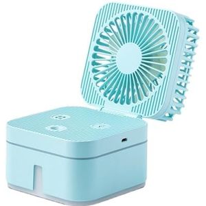 Draagbare Ventilator Tafelvernevelingsventilator, Koelventilator, 4 In 1 Mini-luchtbevochtiger Sproeiventilator, Bureaulamp Slaapkamerlampen Nachtlampje Gebruiksvriendelijk(Blue)