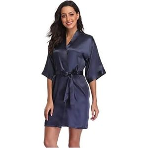LHSJYG Dames gewaden satijnen badjas vrouwelijke intieme lingerie nachtkleding zijdeachtig bruidscadeau casual kimono badjas jurk nachthemd sexy nachtkleding (diepblauw, 4XL)