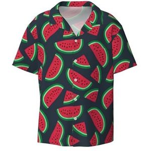 YJxoZH Rode Watermeloen Print Heren Jurk Shirts Casual Button Down Korte Mouw Zomer Strand Shirt Vakantie Shirts, Zwart, XL