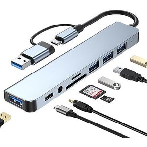 USB C Hub, USB 3.0 Hub, USB C Dock, 8-in-1 USB C Docking Station met 3.5 Audio Port, 1 USB 3.0, 3USB 2.0, SD/TF, Multiport Adapter voor telefoon, pc, laptop, Mac, iPad, Steam Deck, Switch