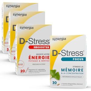 Pack ""Geheugen & Concentratie"" | 3 D-Stress Booster 20 zakjes + D-Stress FOCUS 30 tabletten | Examens, Onderhoud, Terug naar school | Synergia Laboratorium
