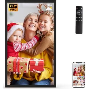 Grote digitale fotolijst, 21,5 inch, slimme fotolijst- 2,4 5G WiFi-fotolijst ondersteunt smartphone-schermspiegeling, eenvoudig foto's delen via app, e-mail, lichtsensor, beste cadeaus voor
