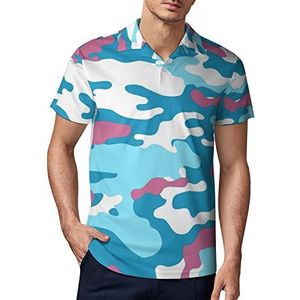 Roze en blauw camouflage heren golf poloshirt zomer korte mouw T-shirt casual sneldrogende T-shirts 5XL
