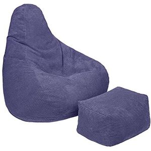 Loft 25 Volwassen Highback Bean Bag Stoel | Corduroy Stof Indoor Woonkamer Gaming Zitzak Ligstoel | Interne Voering | Ergonomisch Ontwerp (Paars, Zitzak+Voetenbankje)