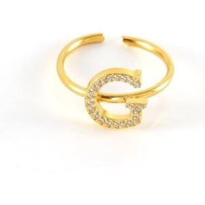 Dames diamanten AZ Engelse letter ring roestvrij staal mode open verstelbare ringarmband (Color : G_Average size)