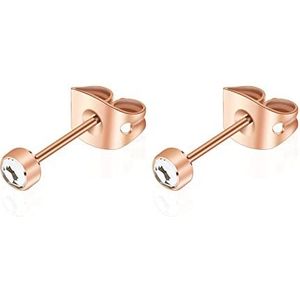 G23 Titanium Crystal Stud Oorbellen voor Vrouwen Mannen Hypoallergeen Nikkel Gratis 3-5mm Opties Ronde Oorbellen voor Meisjes Gevoelige Oren, 3MM, Titanium Roségoud Zilver, Kristal