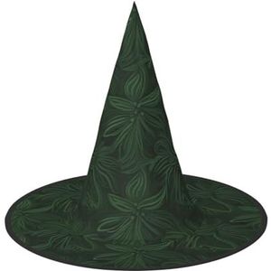 RLDOBOFE Heksenhoed jager groene bloemblaadjes patroon bedrukte tovenaar hoed unisex Halloween hoed voor cosplay feest kostuum decoraties