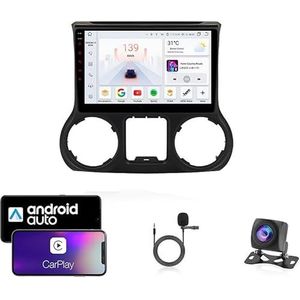 9 Inch Autoradio Compatibel voor Jeep Wrangler 2011-2015 met GPS Navigatie CarPlay Android Auto Acht-Core 4G Bluetooth WiFi MirrorLink Stuurwiel Afstandsbediening(T2 4 Core Wifi 2G+32G)