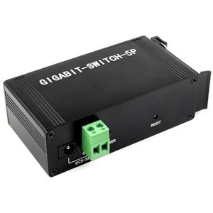 Waveshare Industrial Grade 5P Gigabit Ethernet Switch, IEEE 802.3X-Compliant Full Duplex 10/100/1000M Connection, DIN Rail Mount