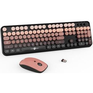FOPETT Draadloos toetsenbord en muis combo - 2.4G full-size schattige kleurrijke muis en toetsenbord met 104 ronde toetsen retro typemachine toetsenbord voor laptop/Windows/PC - roze verloop