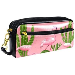 Etui,Pen Potlood Pouch Draagbare Tas,Briefpapier Organizer voor School,Roze Cactus Flamingo Decoratie