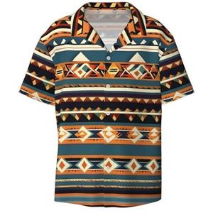 OdDdot Native American Patroon Print Heren Jurk Shirts Atletische Slim Fit Korte Mouw Casual Business Button Down Shirt, Zwart, XXL
