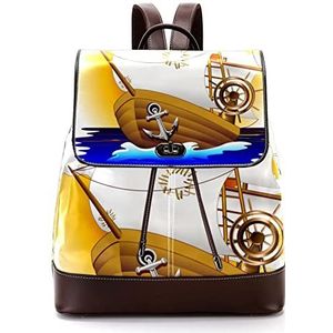 Cartoon piraat schip papegaai kapitein gepersonaliseerde schooltassen boekentassen voor tiener, Meerkleurig, 27x12.3x32cm, Rugzak Rugzakken