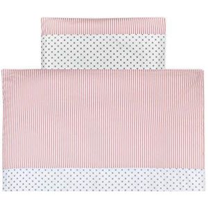 KraftKids Beddengoedset grijze stippen op wit strepen roze kussens 40 x 60 cm en dekbed 135 x 100 cm, dekbedovertrek van katoen, handgemaakt beddengoed gemaakt in de EU