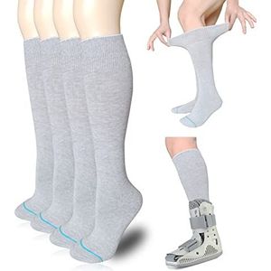 VEIGIKE Vervangende sokkenvoering voor orthopedische wandelschoenen Walker Brace, Tube Socks Under Air Cam Walkers en Fracture Boot Cast Schoen Chirurgische Beenhoes Grijs 4 Paar
