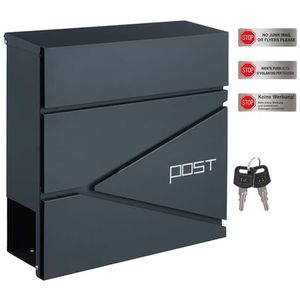 SONGMICS Wandbrievenbus met krantenhouder, sleutels, eenvoudig te installeren, modern design, antracietgrijs GMB051G02