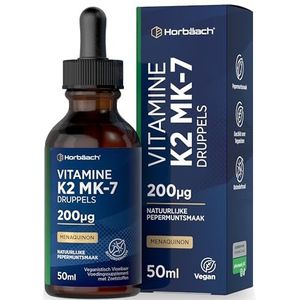 Vitamine K2 MK-7 Druppels | 200µg per Dagelijkse Dosis | 50 ml Veganistische Vloeistof | Natuurlijke Pepermuntsmaak | van Horbaach