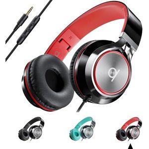 Artix CL750 Opvouwbare, Geluidsisolerende On-Ear Koptelefoon met Draad en Microfoon en Volumeregeling, Stereo Koptelefoon met Snoer en Verstelbare Hoofdband voor Computer, Laptop en Mobiele Telefoon (Zwart/Rood)