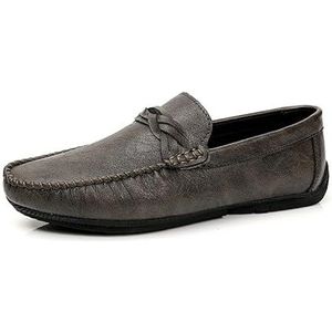 Comodish Loafers For Men Solid Color Round Toe Driving Loafers Leather Slip Resistant Comfortable Flat Heel Party Fashion Slip-ons (Color : Grey, Size : 41 EU)