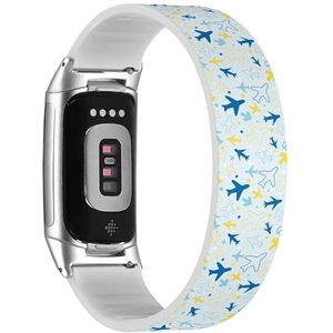 Solo Loop band compatibel met Fitbit Charge 5 / Fitbit Charge 6 (Kids Color Planes) rekbare siliconen band band accessoire