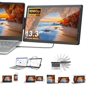 Draagbaar Full HD IPS-scherm, 33,8 cm (13,3 inch), dual-monitor, compatibel met Mac, PC, Chrome en Windows, mini-monitor voor laptop