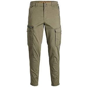 Men's JACK & JONES Cargo Chino Pants JPSTACE JJDEX Stretch Pants Straight Cut Work Trousers Look, Colour:Olivegreen, Pant Size:33W / 32L