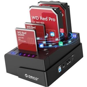 ORICO USB 3.0 naar SATA offline klon harde schijf dockingstation, 4-sleuf harde schijf behuizing voor 2,5 en 3,5 inch SATA HDD/SSD tot 4X 16TB met 12V 6.5A voeding (6648US3-C)