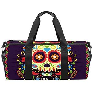 Mooie baby beer patroon reizen duffle tas sport bagage met rugzak draagtas gymtas voor mannen en vrouwen, Mooie Suiker Skull, 45 x 23 x 23 cm / 17.7 x 9 x 9 inch