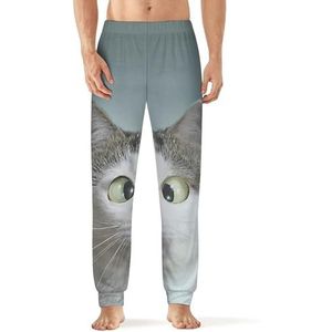 Grappige gekruiste kat heren pyjama broek print lounge nachtkleding bodems slaapbroek XL