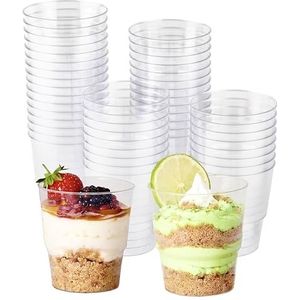 MATANA 48 Hard Plastic Dessertbekers (Transparant, 240ml), Dessertkommen voor Desserts, Voorgerechten, Tiramisus, Fruitsalade, Buffetten - Stevig en Herbruikbaar