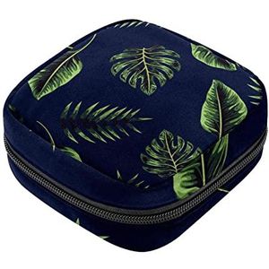 Maandverband Opbergtas, Vrouwelijke Product Pouches Draagbare Periode Kit Tas voor Meisjes Vrouwen Dames Tropisch Blad Marineblauw, Meerkleurig, 4.7x6.6x6.6 in/12x17x17 cm