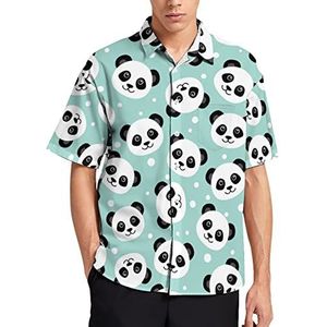 Schattig panda-gezicht heren T-shirt met korte mouwen casual button down zomer strand top met zak