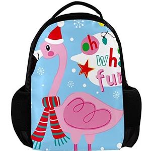 Rugzak voor vrouwen en man, School reizen werk Rugzak Kerstmis Sneeuwvlok Flamingo Wat leuk, Meerkleurig, 27.5x13x40cm, Rugzak Rugzakken