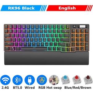 RK RK96 Wireless Bluetooth mechanisch toetsenbord 96 RGB TRI-Mode BT5.0 2,4 g USB-SWAP gaming-toetsenbord verschillende apparaten (Engels zwart)