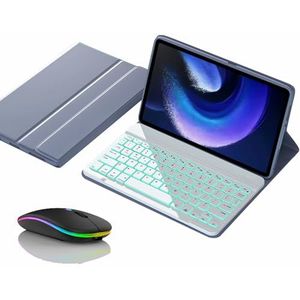 Toetsenbordhoes voor Xiaomi Pad 6S Pro 12.4"" 2024, Magnetisch Afneembaar Draadloos Achtergrondverlichting Toetsenbord met Bluetooth Muis,Purper