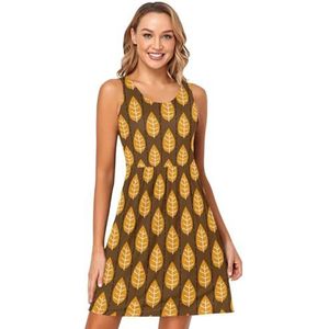 LI ZHI XIN Dames Zomerjurken Ronde Hals Casual A-lijn Mouwloze Vest Jurken met Zakken Herfst Blad Patroon, Meerkleurig, XL