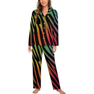 Regenboog Zeepaardje Patroon Vrouwen Lange Mouw Button Down Nachtkleding Zachte Nachtkleding Lounge Pyjama Set M