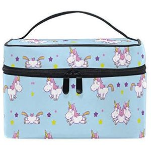 Running Unicorn Blue Cosmetic Bag Organizer Rits Make-up Tassen Pouch Toilettas voor Meisje Vrouwen
