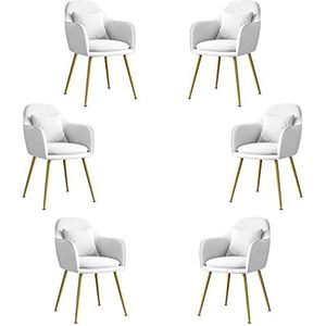 GEIRONV Dining Chair Set van 6, fluwelen metalen poten met kussensleun for woonkamer slaapkamer appartement lounge stoel Eetstoelen (Color : White)