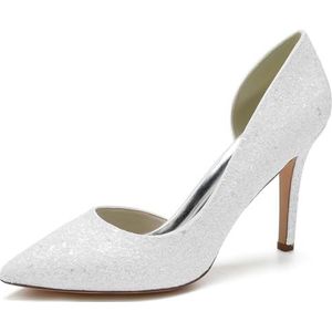 SYDZSW Trouwschoenen Naald Hak Glitter Hoge Hakken Bruidsschoenen Ivoor Sandaal Bride 35-43, Wit, 43 EU