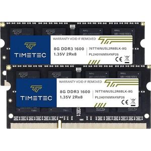 Timetec 16GB KIT(2x8GB) DDR3L / DDR3 1600MHz PC3L-12800 / PC3-12800 Non-ECC Unbuffered 1.35V/1.5V CL11 2Rx8 204 Pin SODIMM Laptop Notebook PC Computer Geheugen RAM Module Upgrade Zwarte PCB