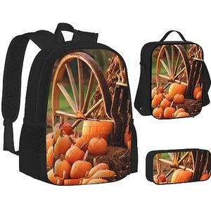 BTCOWZRV 3 Pack Canvas Herfst Bladeren Houten Rugzak, Schouder Reistas voor Vrouwen Mannen, met Lunchbox Potlood Case, Herfst oogstseizoen, One Size, Dagrugzak Rugzakken