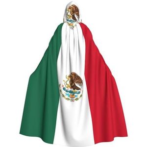 Bxzpzplj Vlag van Mexico mantel met capuchon voor mannen en vrouwen, volledige lengte Halloween maskerade cape kostuum, 185 cm
